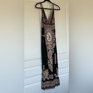 Angie Black, Orange  and Red Paisley Maxi Dress
Size Small